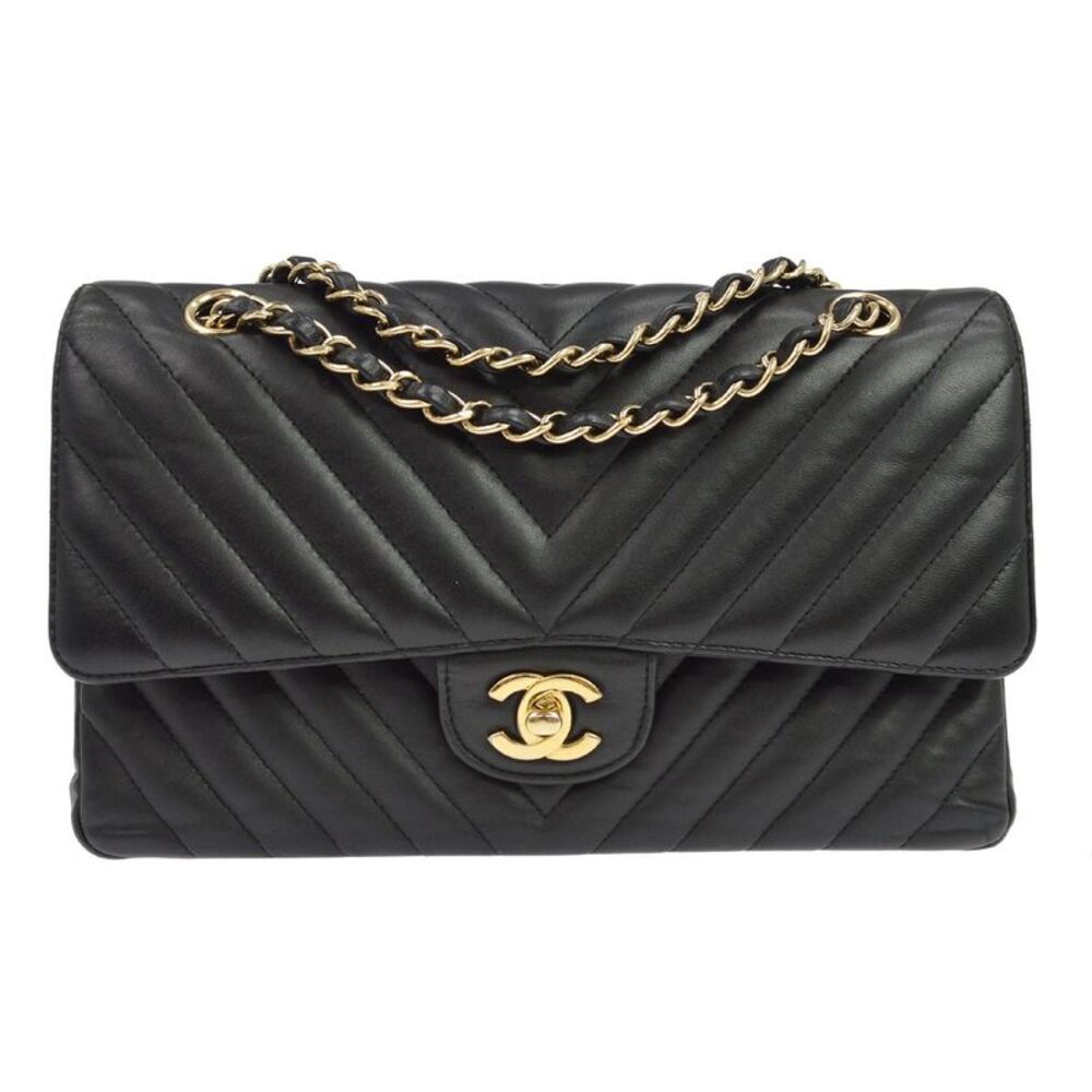 Chanel Classic Double Flap Quilted Lambskin Black Leather Handbag